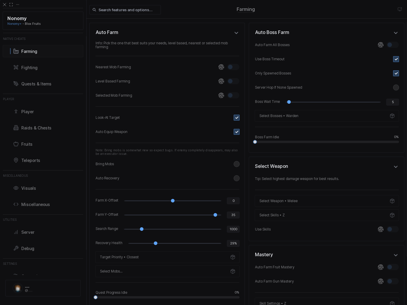 Blox Fruits feature panel